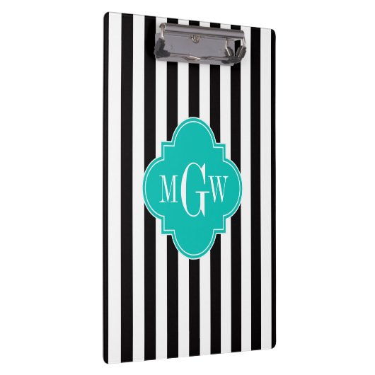 ブラックWhtストライプティール(緑がかった色)クローバー3モノグラム クリップボード (右)