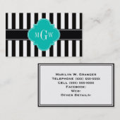 ブラックWhtストライプティール（緑がかった色）クローバー3モノグラム 名刺 (正面/裏面)