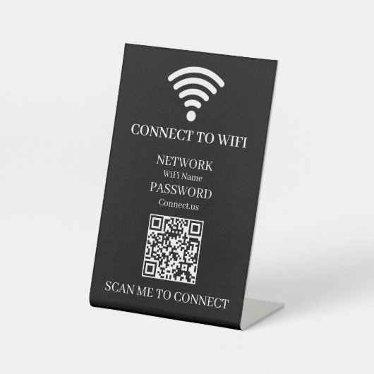 ブラックWiFiQRコード | スキャンで接続するモダンデザイン 台座サイン (正面)