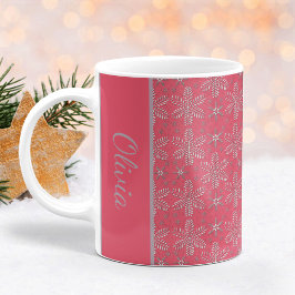 ブラッシュとシルバーの雪の結晶 クリスマスマグ コーヒーマグカップ