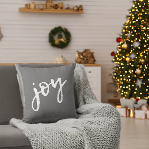 ブラッシュカリグラフィー ジョイ スノーフレーク グレー クリスマス クッション