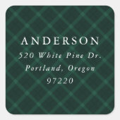 ブラッシュグリーンプレイド差出人住所ラベル スクエアシール (正面)