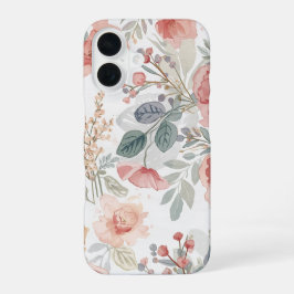 ブラッシュコーラルガーデン フローラル水彩模様 iPhone 16ケース