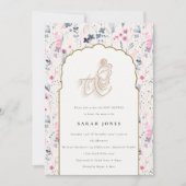 ブラッシュゴールドフラワークリシュナ インドのベイビーシャワー 招待状 (正面)