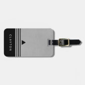 ブラッシュシルバーアンドブラックマンリーデザイン名前をカスタムする ラゲッジタグ (正面横)