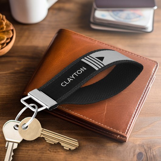 ブラッシュシルバーアンドブラックマンリーデザイン名前をカスタムする リストバンドキーホルダー