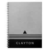 ブラッシュシルバーアンドブラック宇宙デザイン名前をカスタムする ノートブック (正面)