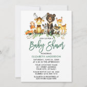 ブラッシュスクリプト ウォーターカラー 森の動物 シャワー 招待状 (正面)