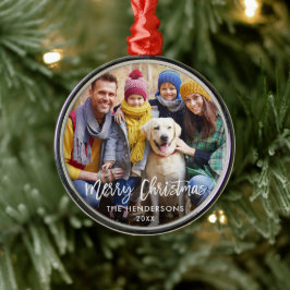 ブラッシュスクリプト スター ファミリー フォト メリー クリスマス メタルオーナメント