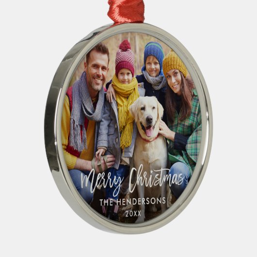 ブラッシュスクリプト スター ファミリー フォト メリー クリスマス メタルオーナメント (右)