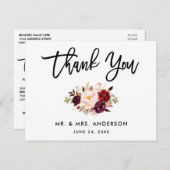 ブラッシュスクリプト バーガンディー 結婚式 花の感謝 ポストカード (正面/裏面)
