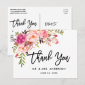 ブラッシュスクリプト ピンク フラワーズ 結婚式 お礼 ポストカード (正面/裏面)