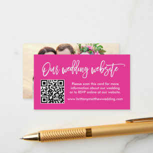 ブラッシュスクリプト 結婚式 ウェブサイト QRコード フォト ホットピンク エンクロージャーカード