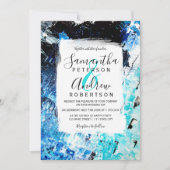 ブラッシュストモダンローネイビーブルーアクリルビーチ結婚式 招待状 (正面)