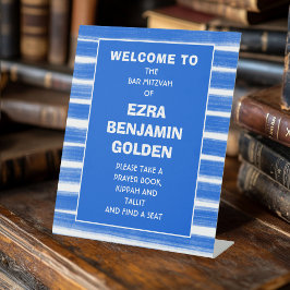 ブラッシュストロストライプーキズブルーバーバルミツワーカスタム 台座サイン