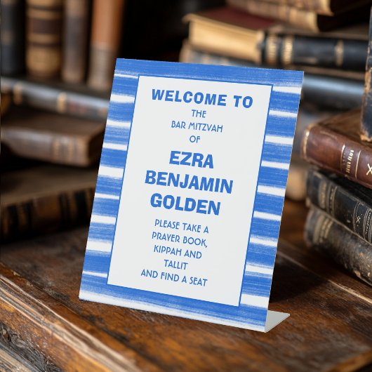 ブラッシュストロストライプーキズブルーバーバルミツワーカスタム 台座サイン