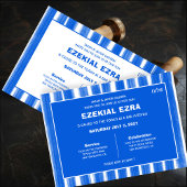 ブラッシュストロストライプークブルーカスタムバーバルミツワー 招待状