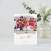 ブラッシュストロフランスのークリスマ金ゴールド雪片フォト シーズンポストカード (スタンド正面)