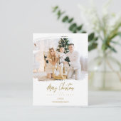 ブラッシュストローククリスマスゴールデンスノーフレーク写真 シーズンポストカード (スタンド正面)