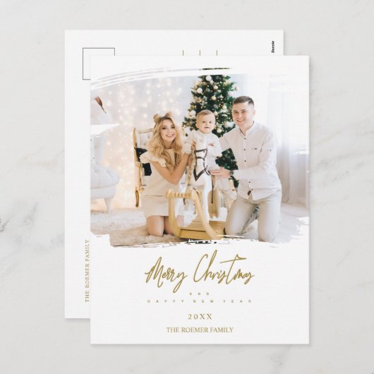 ブラッシュストローククリスマスゴールデンスノーフレーク写真 シーズンポストカード (正面/裏面)