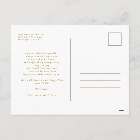 ブラッシュストローククリスマスゴールデンスノーフレーク写真 シーズンポストカード (裏面)