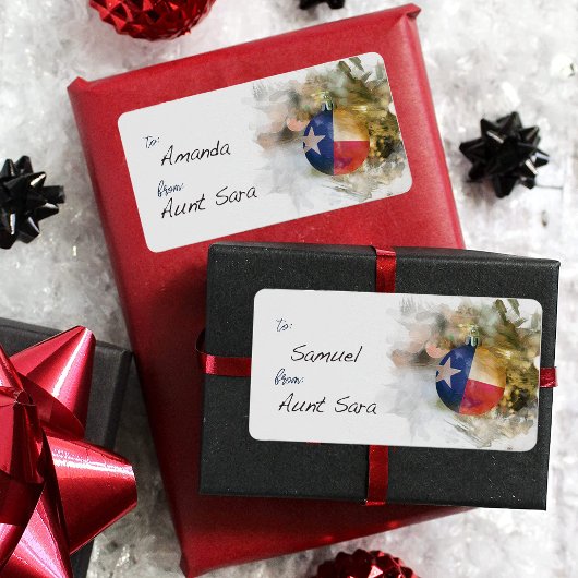 ブラッシュストロークテキサス州フラッグのクリスマスオーナメントアートギフト ラベル