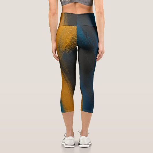 ブラッシュストロークデザイン付き女子芸術的ヨガセット カプリレギンス (裏面)