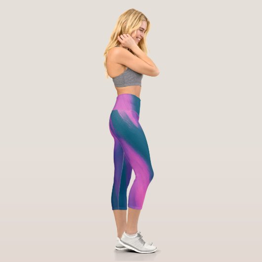 ブラッシュストロークデザイン付き女子芸術的ヨガセット カプリレギンス (右)