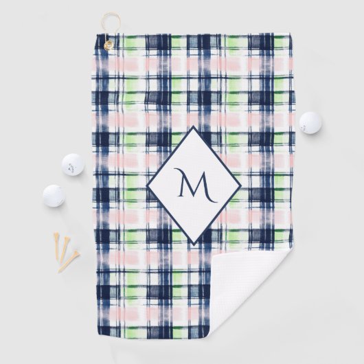 ブラッシュストロークネイビー名門私立校風のブループレモノグラムのイド ゴルフタオル (インサイチュ)