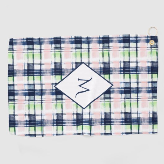 ブラッシュストロークネイビー名門私立校風のブループレモノグラムのイド ゴルフタオル (横)