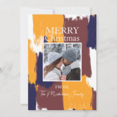 ブラッシュストロークモダンファミリー写真クリスマス シーズンカード (正面)