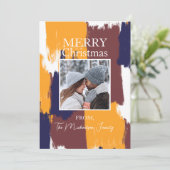 ブラッシュストロークモダンファミリー写真クリスマス シーズンカード (スタンド正面)