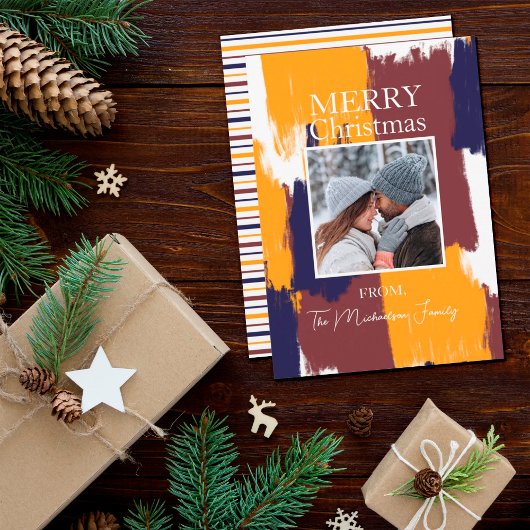 ブラッシュストロークモダンファミリー写真クリスマス シーズンカード