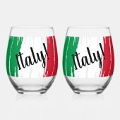 ブラッシュストロ芸術的ークのイタリア国旗 ステムなしワイングラス (正面)