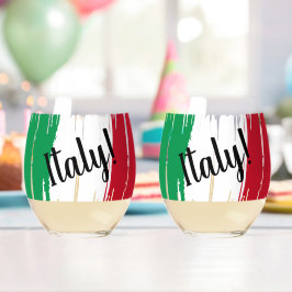 ブラッシュストロ芸術的ークのイタリア国旗 ステムなしワイングラス