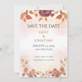 ブラッシュセピアの植物画が描く秋の結婚式のSave the Date セーブザデート