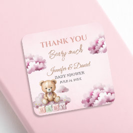 ブラッシュテディクラウドピンクベビーガールサンクーユー スクエアシール