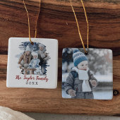 ブラッシュド赤いクリスマスの年間家族の写真 セラミックオーナメント