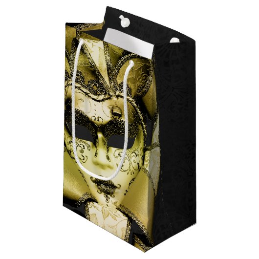 ブラッシュド金ゴールドマーディグラスマスカレード スモールペーパーバッグ (正面アングル)