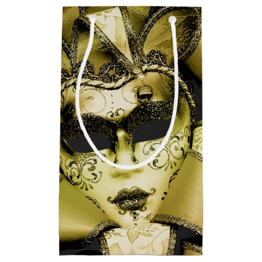 ブラッシュド金ゴールドマーディグラスマスカレード スモールペーパーバッグ (正面)