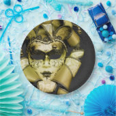 ブラッシュド金ゴールドマーディグラスマスカレード ペーパープレート (パーティー)