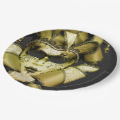 ブラッシュド金ゴールドマーディグラスマスカレード ペーパープレート (アングル)