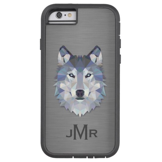 ブラッシュド鋼にウルフ金属効果モノグラム Case-Mate iPhoneケース (裏面)