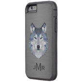 ブラッシュド鋼にウルフ金属効果モノグラム Case-Mate iPhoneケース (裏面左)