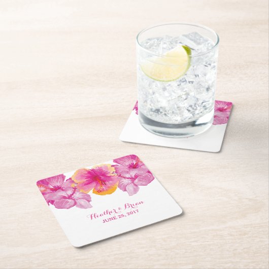 ブラッシュハイビスカスフローラ紙コースター スクエアペーパーコースター (インサイチュ)