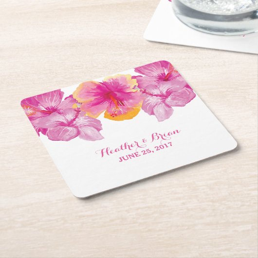 ブラッシュハイビスカスフローラ紙コースター スクエアペーパーコースター (アングル)