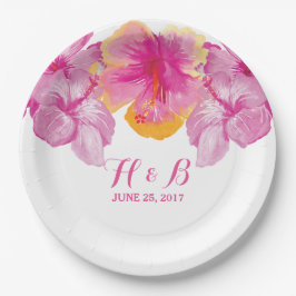 ブラッシュハイビスカス結婚フローラ紙プレート ペーパープレート