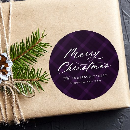 ブラッシュパープルプレイドメリークリスマス ラウンドシール