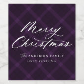 ブラッシュパープルプレイドメリークリスマス ワインラベル (シングルラベル)