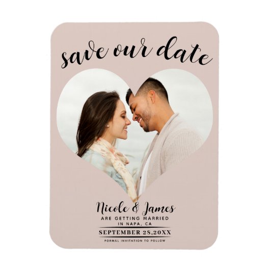 ブラッシュビスクハートの写真付き結婚式延期案内状 マグネット (縦)